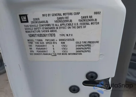 2003 Chevrolet Trailblazer Ext Lt из США, поврежденный, VIN 1GNET16S536117870